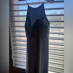 Long halter whisper blue dress chiffon
